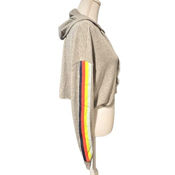 Wild Fable Cropped Hoodie Heather Grey Rainbow Sleeve XS Athleisure Yoga Casual - Picture 3 of 9